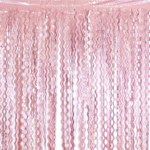 Парти завеса Deco спирали, ресни, сребърни звезди, розова, 100х200см