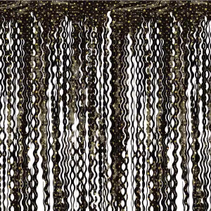 Парти завеса Deco спирали, ресни, златни звезди, черна, 100х200см