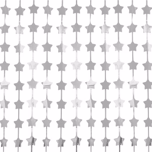 Парти завеса звезди, ресни, металик, сребро, 100х200см