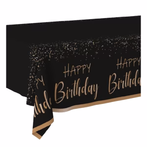 Покривка за маса Happy Birthday, Черно и златисто, 120x180 см