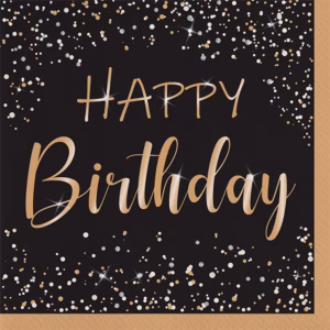 Салфетки Happy Birthday, черно и златно, 33x33 см, 20 броя