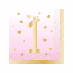Салфетки Първи рожден ден, розови, 16 броя