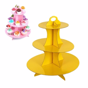 Стойка за мъфини и сладкиши, три нива, жълта