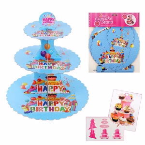Стойка за мъфини и сладкиши HAPPY BIRTHDAY, три нива, синя