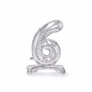 Стоящ фолиев балон Цифра 6, сребро, 70 cm