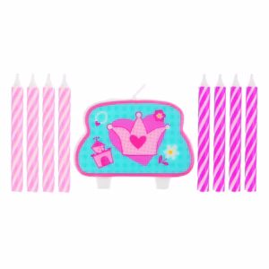 Розови свещи за торта Принцеса, 8/8 + 1