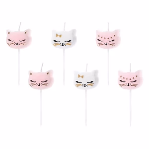 Свещи за торта Коте, mix, 2cm, 6 броя