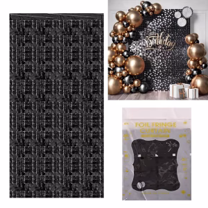 Завеса за фонова декорация квадрати, черна, 100х200см