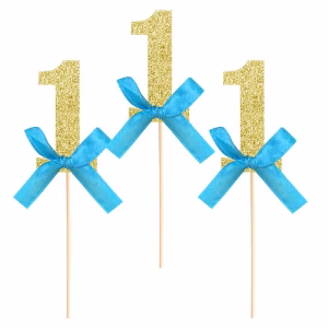 Топери за кексчета 1-ви рожден ден, сини, 6 броя