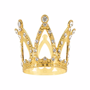 Декорация за торта Златна корона със сребърни кристали, 3 см