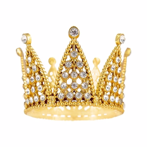 Декорация за торта Златна корона със сребърни кристали, 7 см