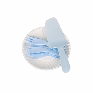 Комплект парти чинии, вилички и лопатка за торта, 10 броя, сини