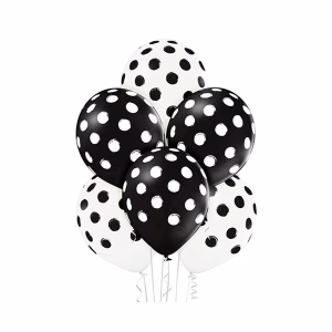 Балони на точки Belbal, бяло и черно, 30 см, 6 броя