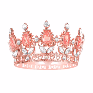 Декорация за торта Корона розово злато, с кристали в сребро и розово злато, 10 см