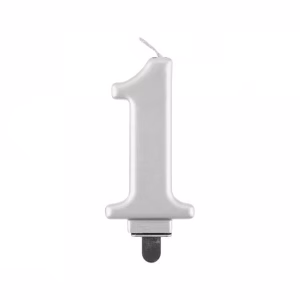 Свещ за торта цифра 1, сребрист металик, 8 cm
