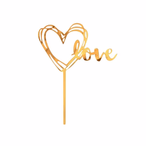 Топер за торта Love, акрилна декорация злато, 13 х 10 см